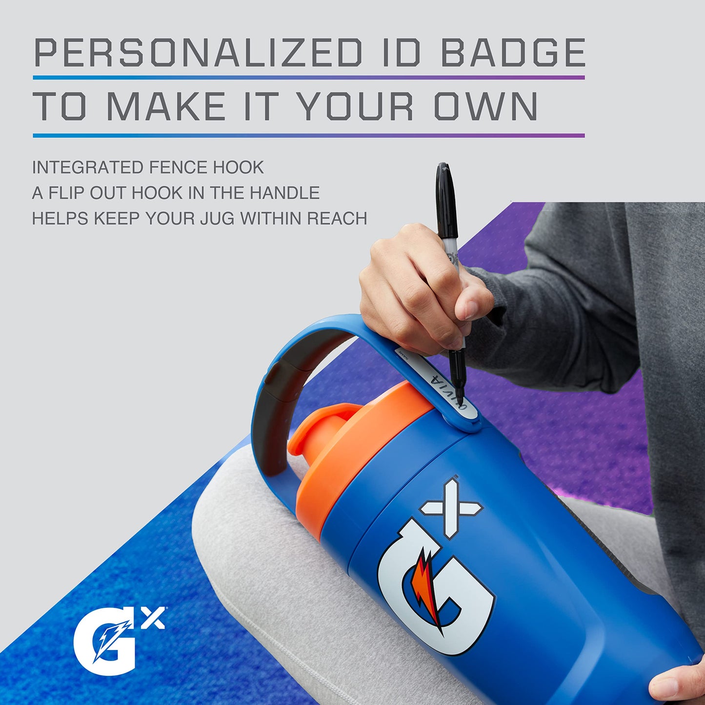 Gatorade Gx Performance Jug, 64oz, Leakproof, Non Slip Grip, Great for Athletes, Navy