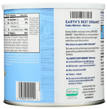 Earth'S Best Organic Toddler Milk Drink Powder, Natural Vanilla, 21 Oz