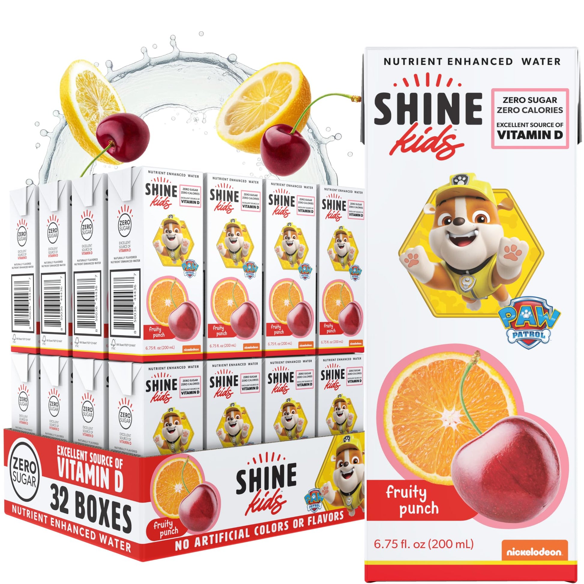 ShineWater Kids x Paw Patrol Vitamin D Fruity Punch Juice Boxes | No Added Sugar | Naturally Flavored Drink for Kids | Vegan Glu