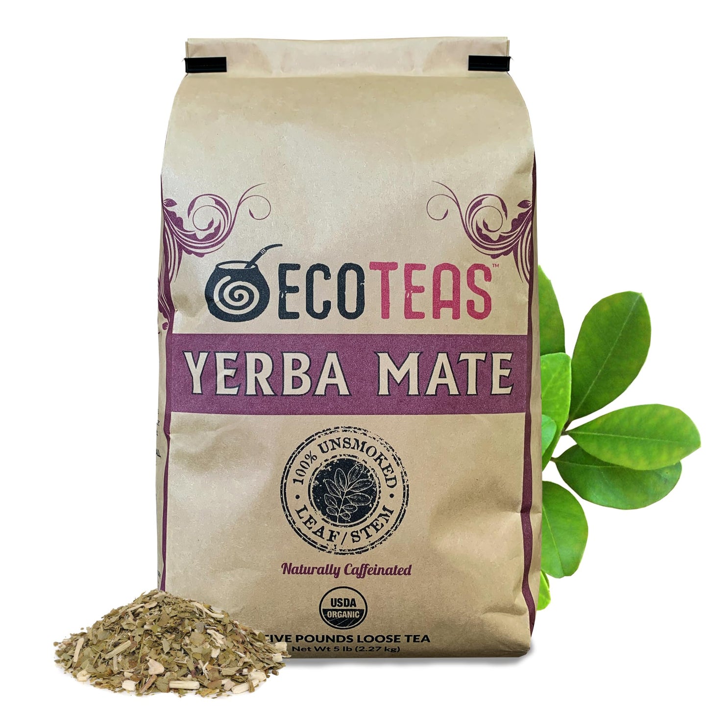 Ecoteas Organic Yerba Mate Loose Tea Traditional Cut, 5 Pounds