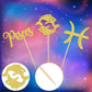 ZHUOWEISM 24 PCS Pisces Cupcake Toppers Glitter Gold Constellation Picks for Birthday Cake Decoration