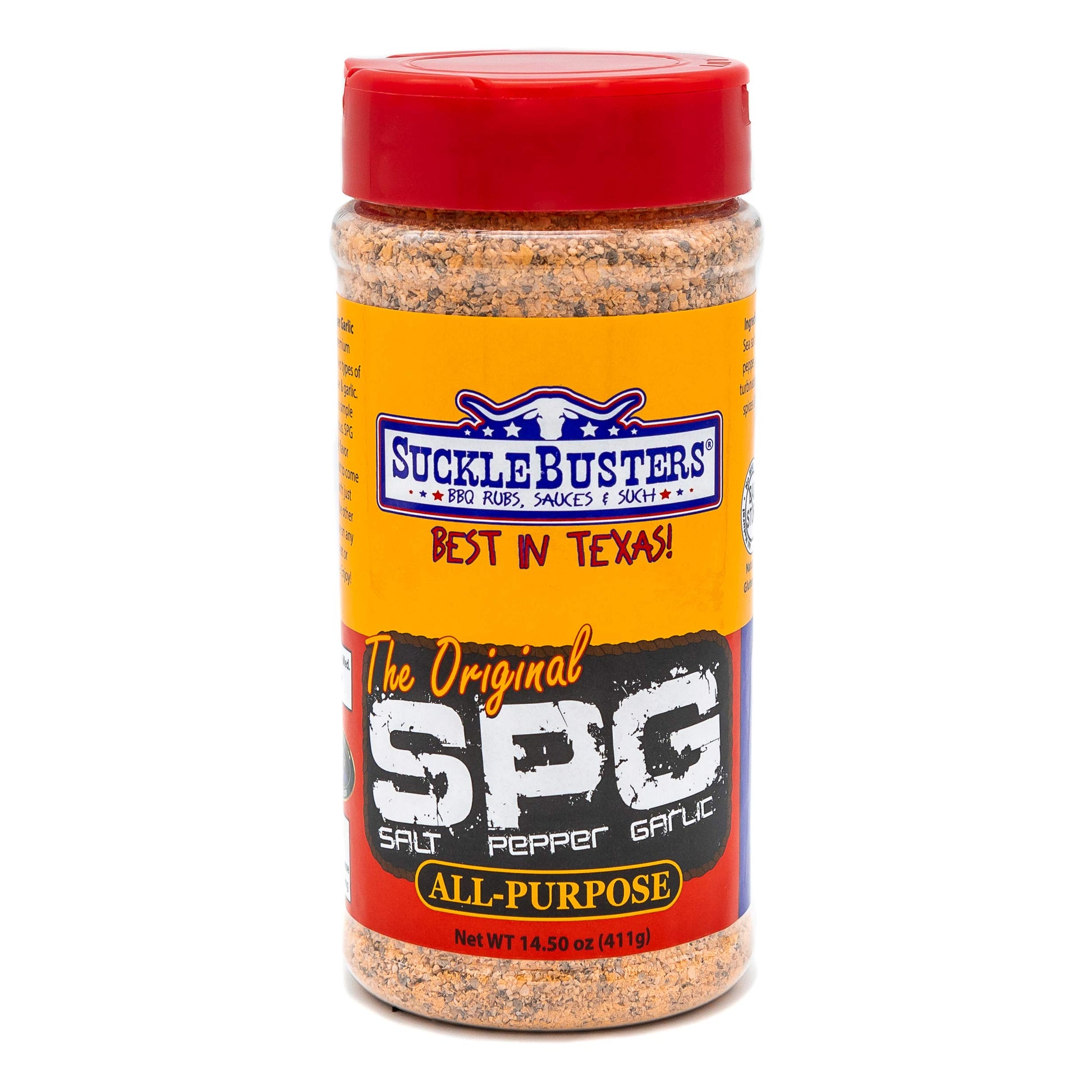SUCKLEBUSTERS BBQ Rub & Seasoning, Salt Pepper Garlic, Gluten-Free, 14.5oz, No MSG, Plastic Shaker, Model SBSP005