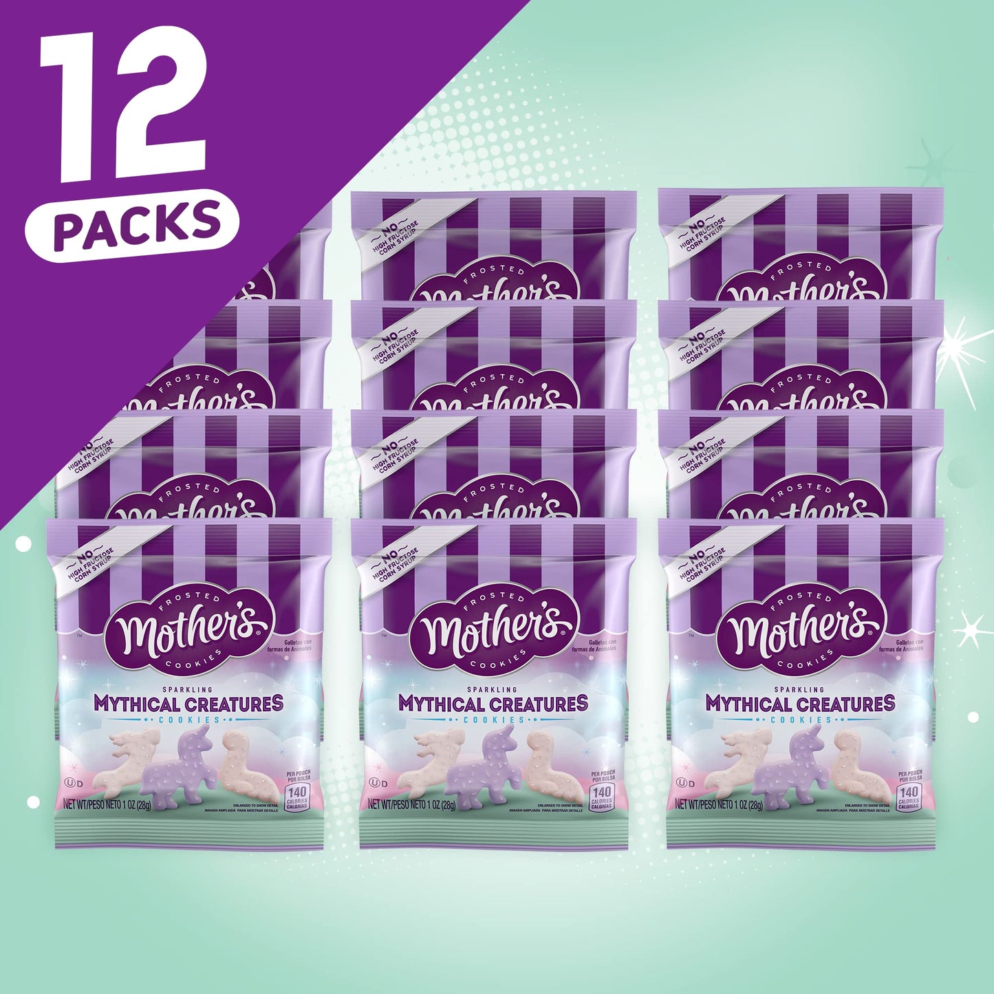 Mother'S Sparkling Mythical Creatures Cookie Snack Pack, Frosted Vanilla Shortbread Cookies With Silver Sprinkles, 1 Oz. (Pack O