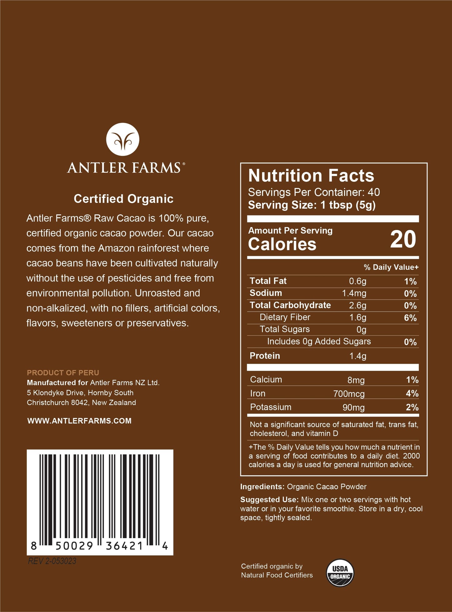 Antler Farms - 100% Pure Organic Raw Cacao Powder, 40 Servings, 200G - Vegan, Gluten Free, Cultivated Naturally In Large Online Retailer Rainforest, Certified Usda Organic