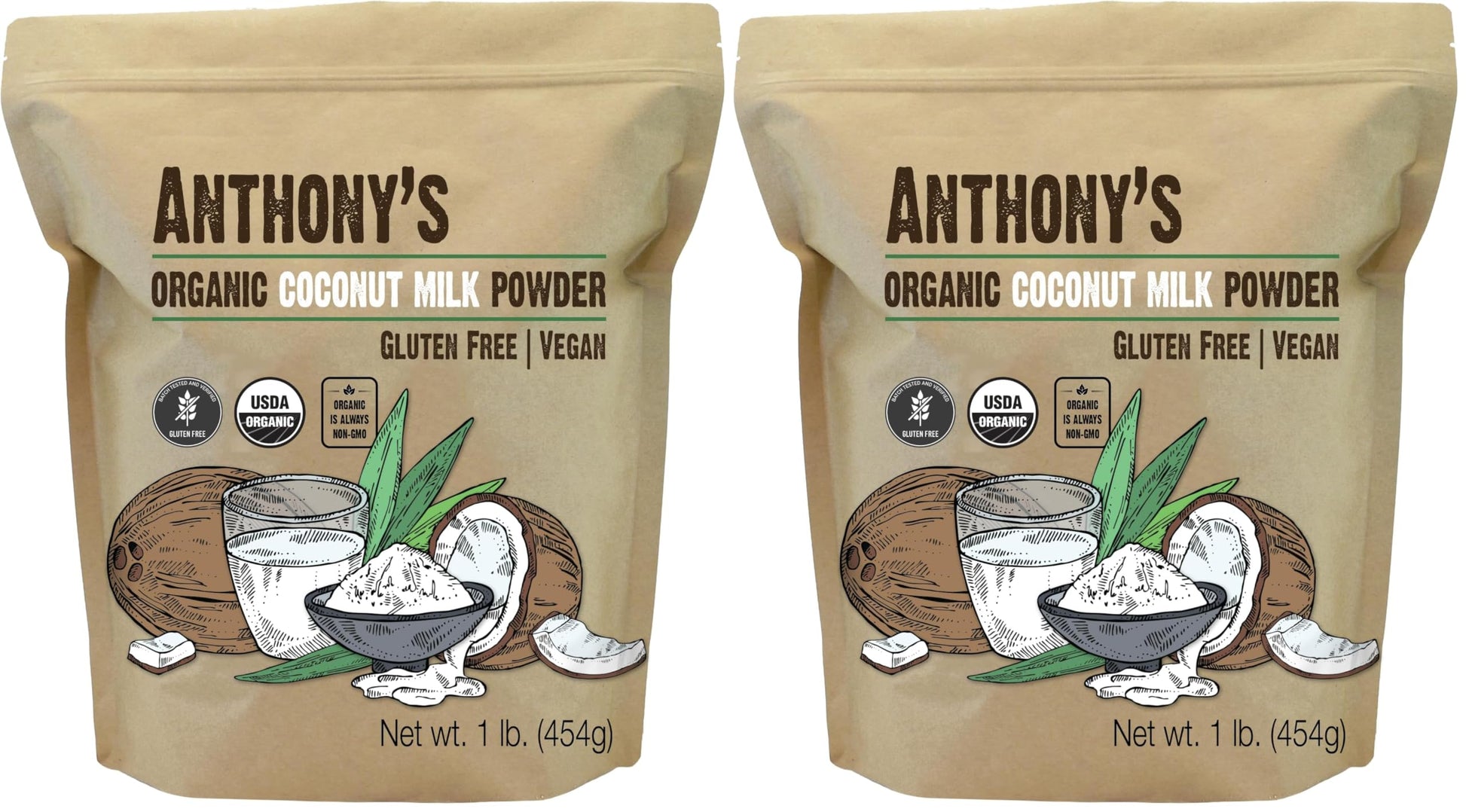 Anthonys Organic Coconut Milk Powder, 1 lb, Gluten Free, Vegan & Dairy Free, Creamer Alternative, Keto Friendly (Pack of 2)