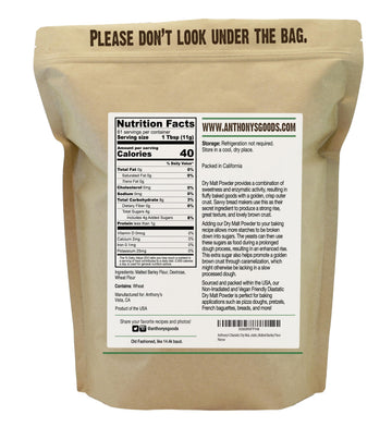 Anthonys Diastatic Dry Malt Powder, 1.5 lb, Made in the USA, Diastatic, Malted Barley Flour