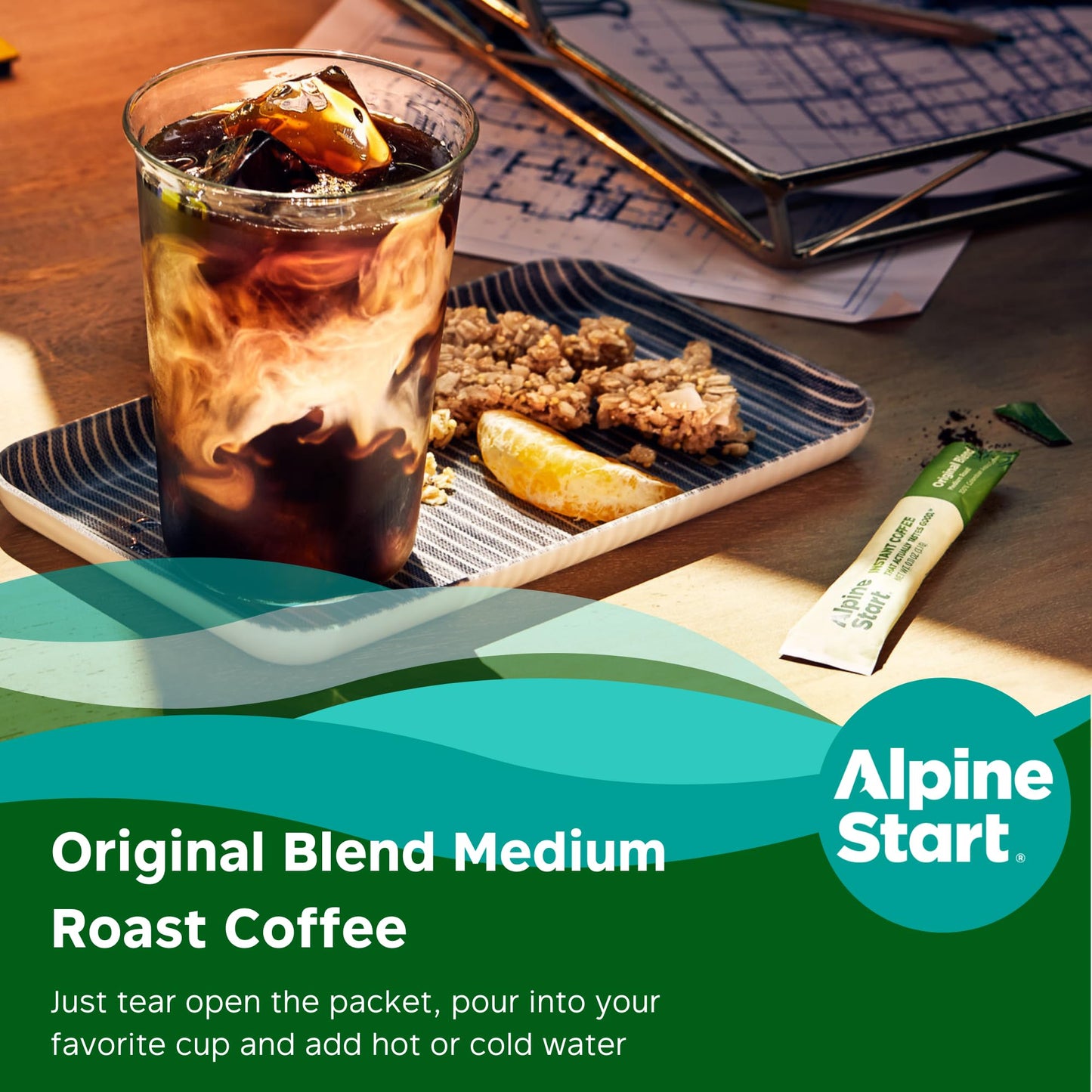 Alpine Start Instant Coffee Packets, Medium Roast, 24 Single Serve Sticks, 0.11 OZ Each, Ideal for Travel and Outdoor Activities