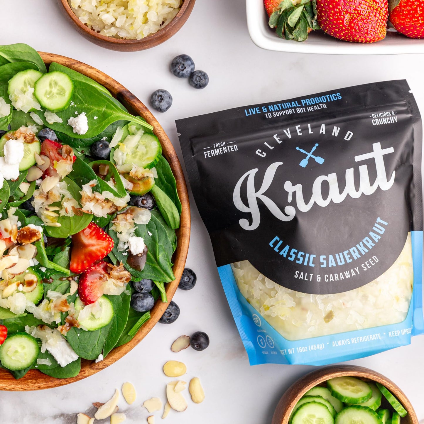 Cleveland Kitchen Classic Kraut, Lightly Fermented Vegetables, Fresh & Crunchy Sauerkraut, Live & Natural Probiotics, 16 oz