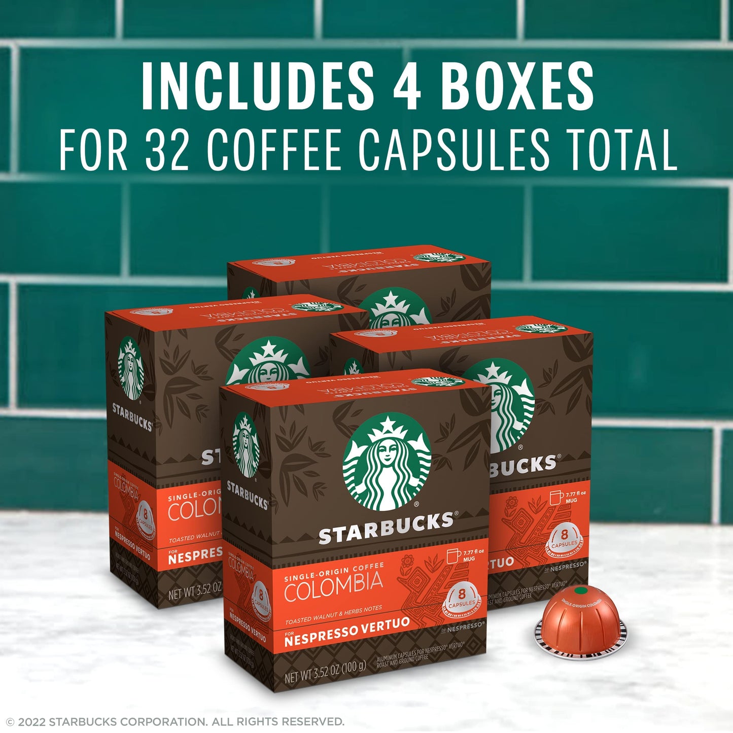Starbucks Nespresso Vertuo Single-Origin Colombia Medium Roast Coffee Pods, 32 Count (4 Boxes)