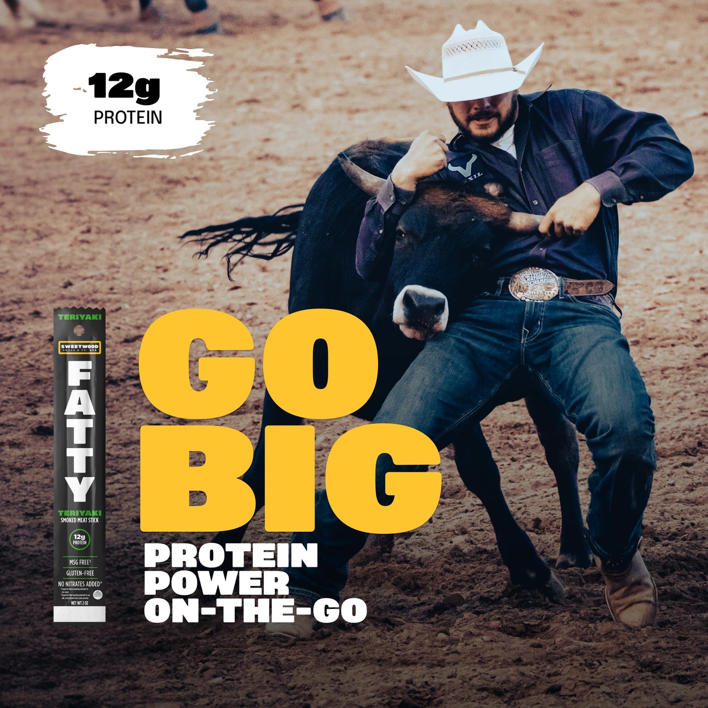 American Made Sweetwood Smokehouse FATTY Meat Sticks, Grass-Fed Beef, Teriyaki Flavor, 2 Ounce (Pack of 20), Gluten Free, Low Carb