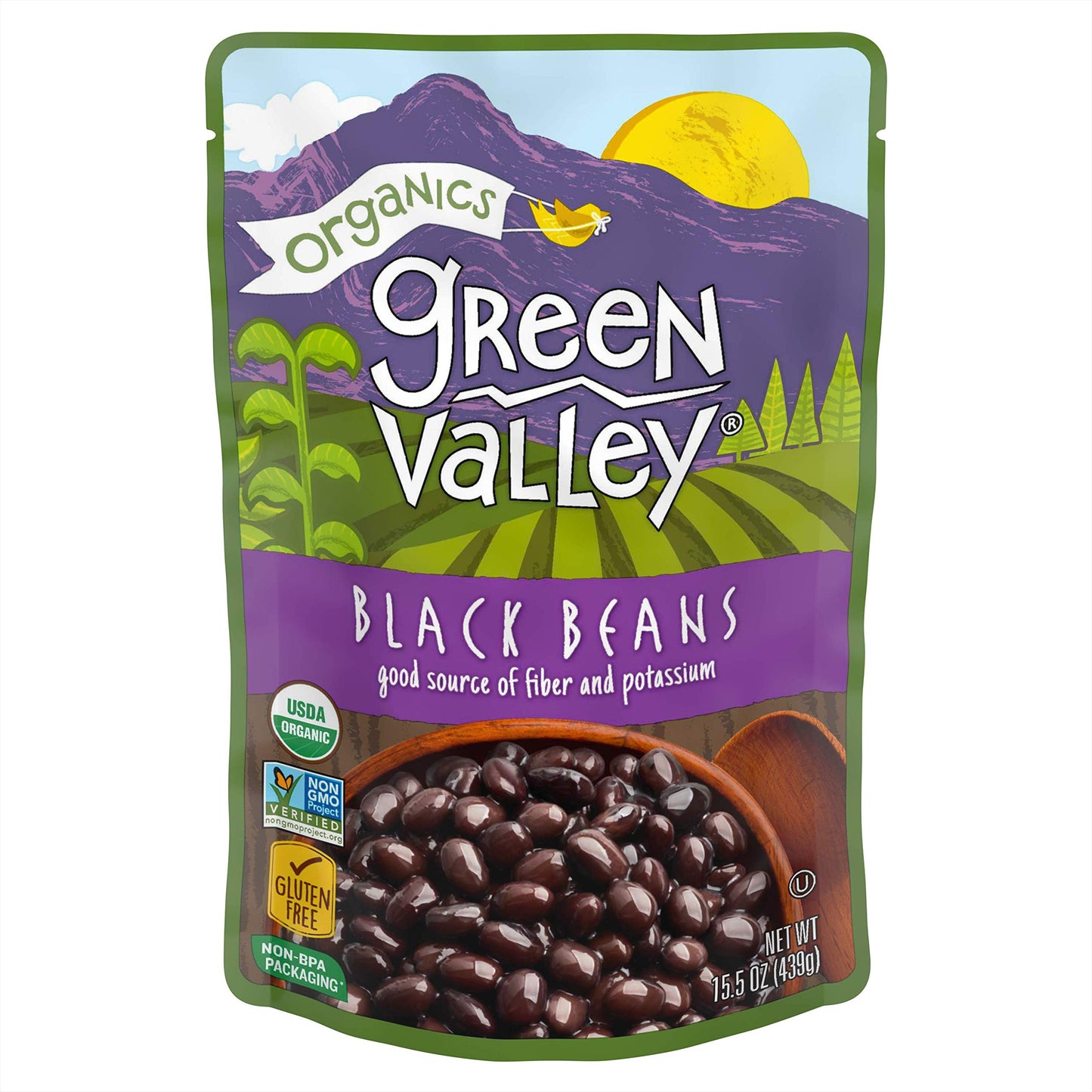 Green Valley Organics Black Beans Pouch, 15.5 Ounce (Pack of 12)