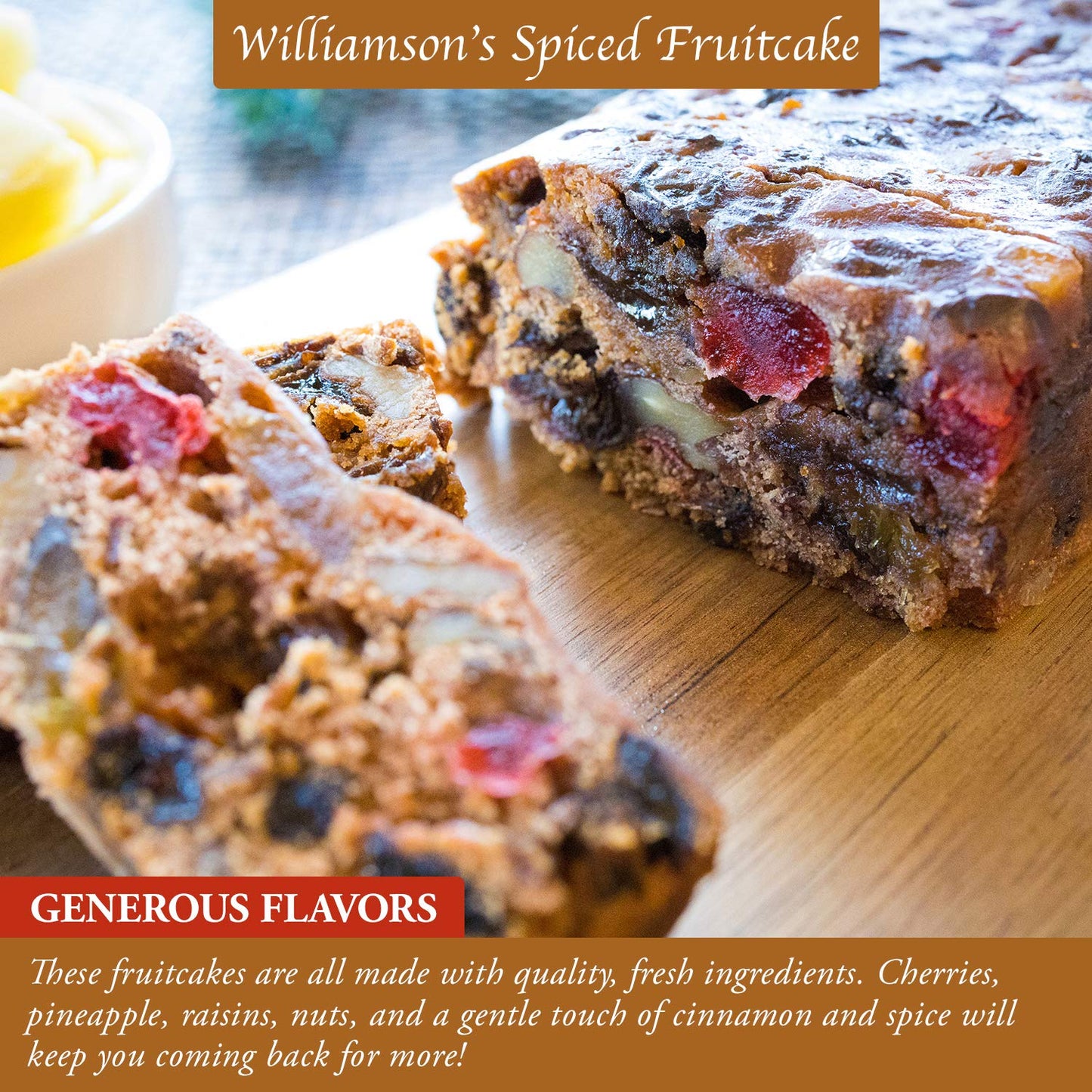 Williamsons Spiced Fruitcake, Fruit Cake, Freshly Made, Gourmet Snack, Food Gift with Fine Fruits and Nuts (20 Ounce, Pack of 1