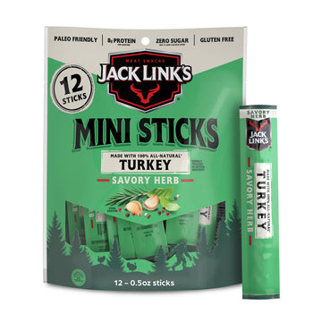 Jack Link's Mini Turkey Sticks, Savory Herb Flavor - 8g of Protein Snacks, Under 100 Calories, On the Go Snacking, Keto & Paleo 