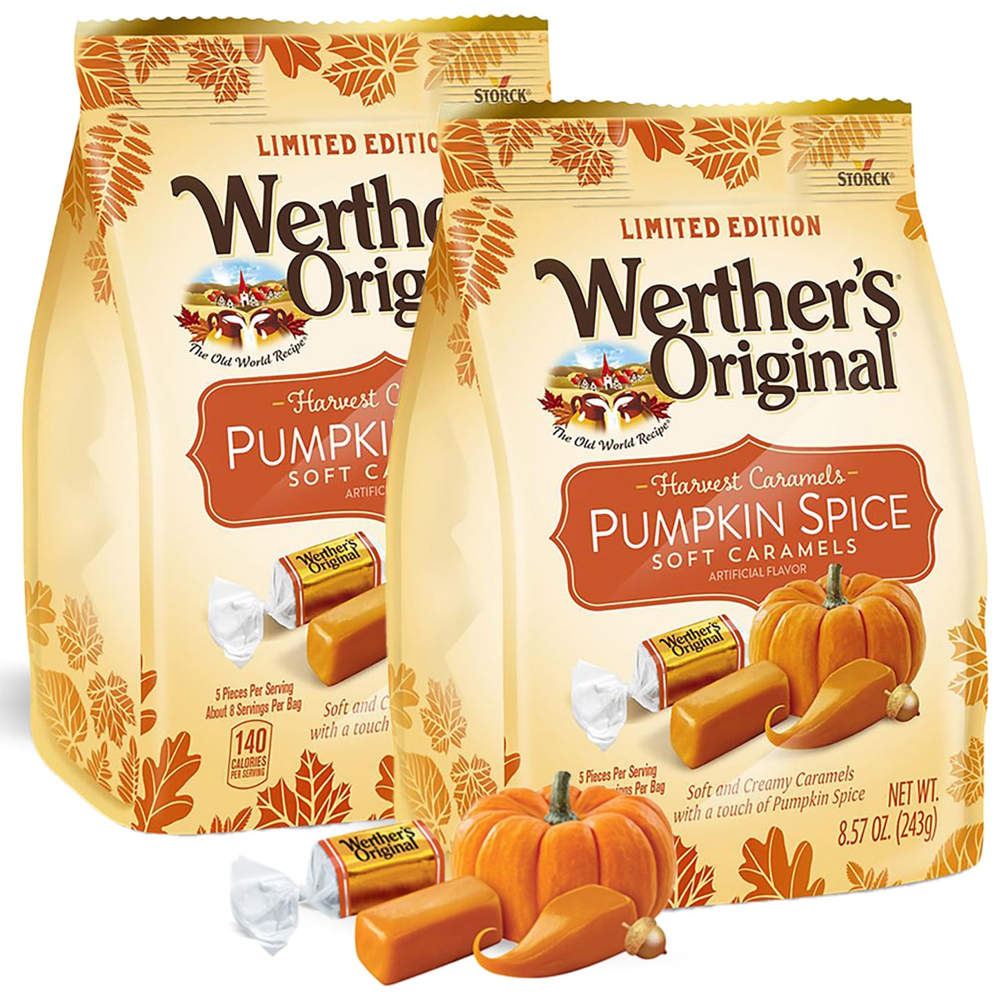 WerthersOriginal Pumpkin Spice Flavored Soft Caramels - (2 Pack) Thanksgiving Soft And Creamy Harvest Caramels For Snacks, Party
