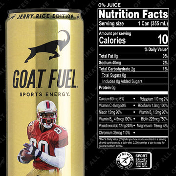 G.O.A.T. Fuel Energy Drink, Co-Founded By Jerry Rice, Natural Caffeine, Electrolytes, Bcaas, Cordyceps Mushrooms & Antioxidants, Light Carbonation Pre Workout, 12 Pack, 12 Fl Oz, Tropical Berry