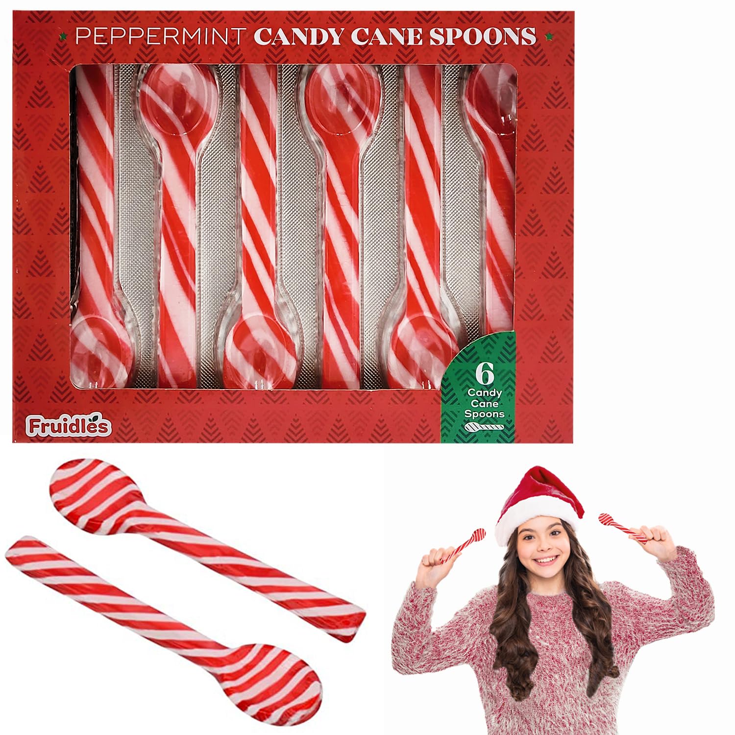 Fruidles Christmas Candy Canes Spoons Suckers, Peppermint Flavor In Box, 6-Pack