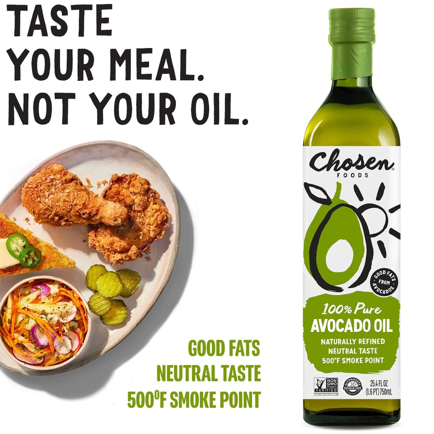 Chosen Foods 100% Pure Avocado Oil, Keto And Paleo Diet Friendly, Kosher Oil For Baking, High-Heat Cooking, Frying, Homemade Sauces, Dressings And Marinades (25.4 Fl Oz, 2 Pack)
