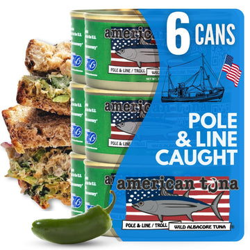 American Tuna Sushi-Grade Wild Albacore Tuna, Jalapeno Flavor, 6 oz Cans, Pack of 6, MSC Certified, Sustainably Caught
