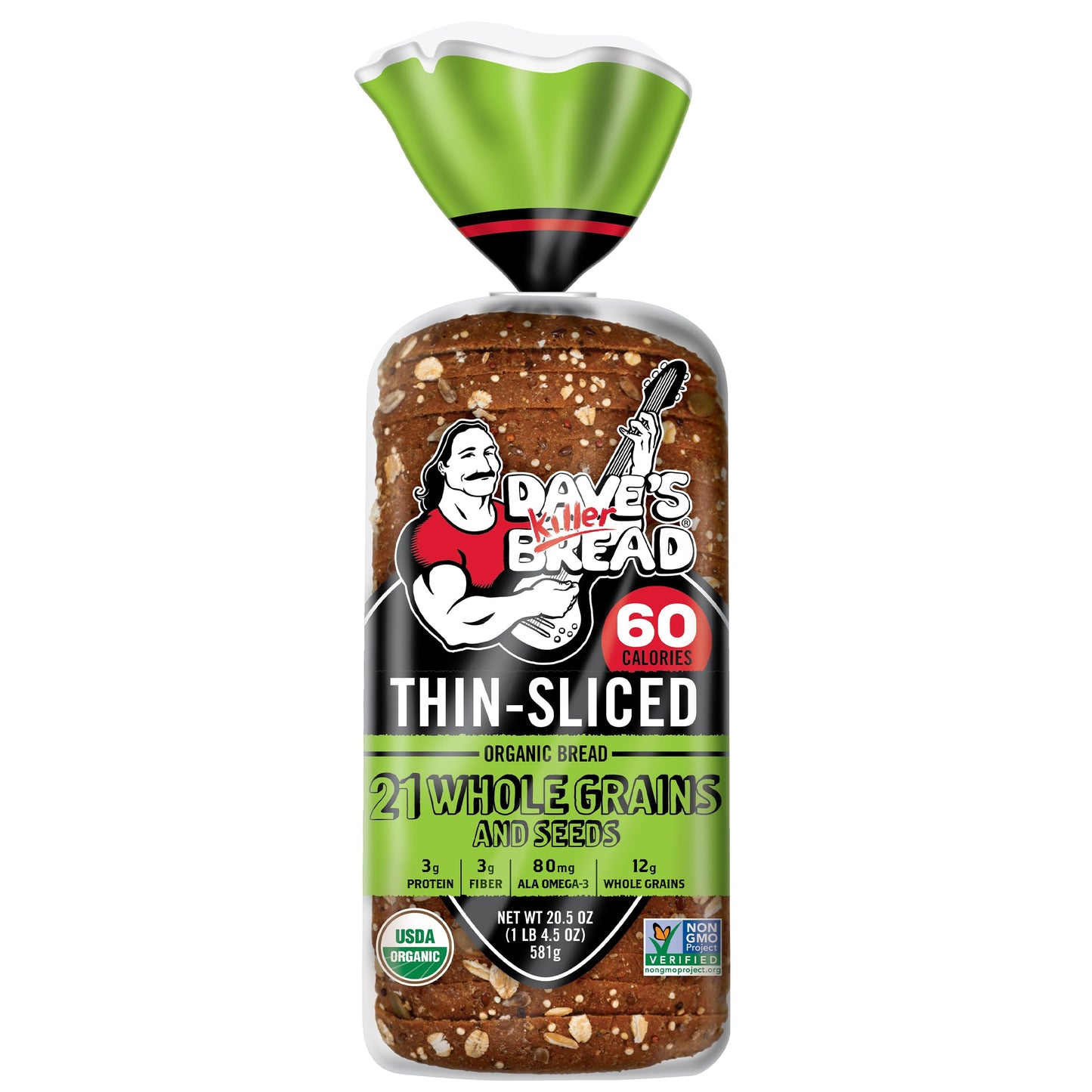 Daves Killer Bread Whole Grain Organic Bread, 21 Grains & Seeds, 20.5 oz, Thin-Sliced, Pack of 1
