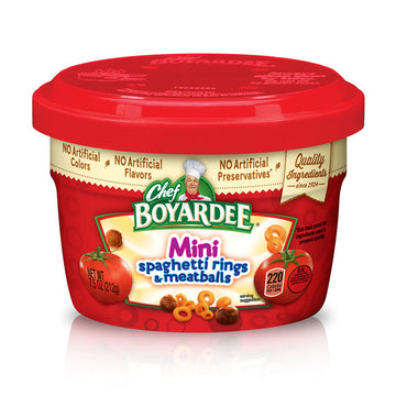 Chef Boyardee Mini Spaghetti Rings & Meatballs, 7.5 Oz. Microwavable Bowls (Pack Of 12)