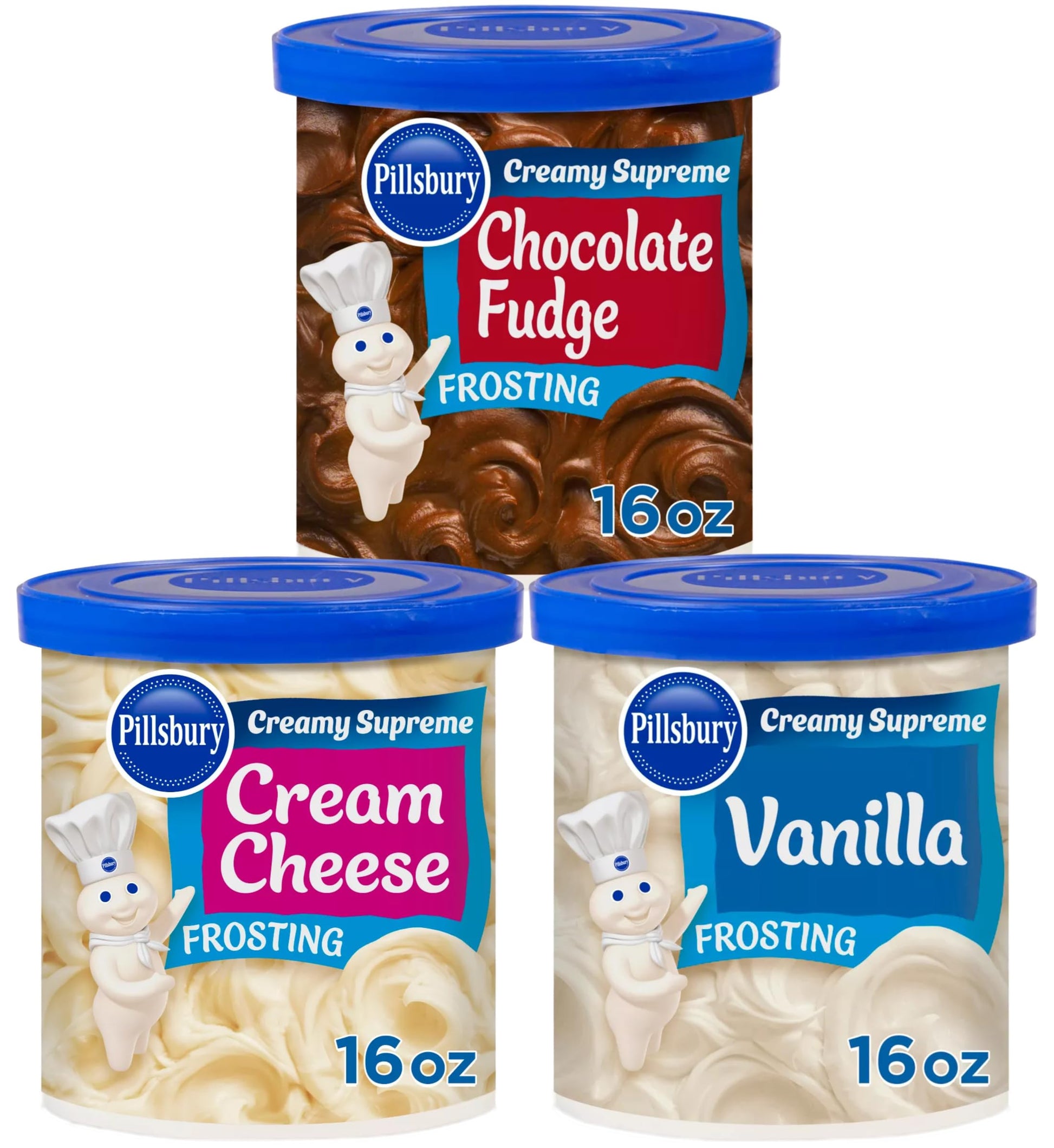 Pillsbury Creamy Supreme Frosting Variety Set - Vanilla, Cream Cheese, Chocolate Fudge - 4 Piece Set