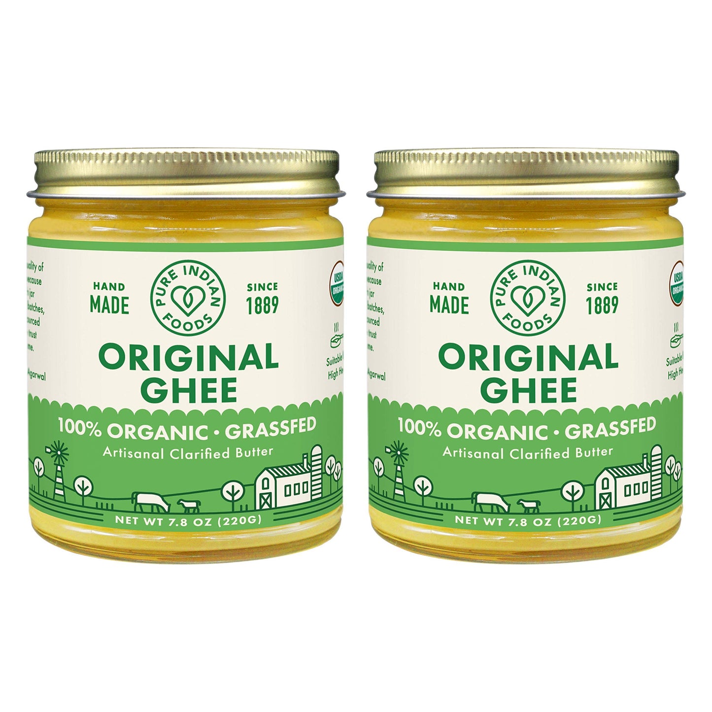 Grassfed Organic Original Ghee - by Pure Indian Foods, 7.8 oz, Pasture Raised, Gluten-Free, Non-GMO, Paleo, Keto-Friendly (Pack 