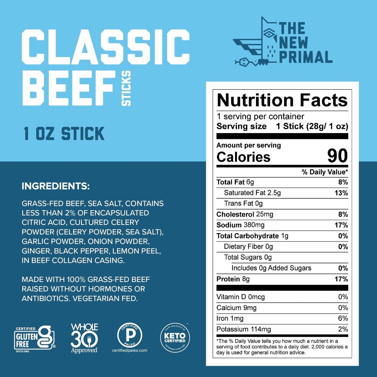 New Primal Meat Sticks Sampler, Grass-Fed Beef, All Natural Chicken and Turkey, Keto & Gluten Free Healthy Snacks for Adults, Su