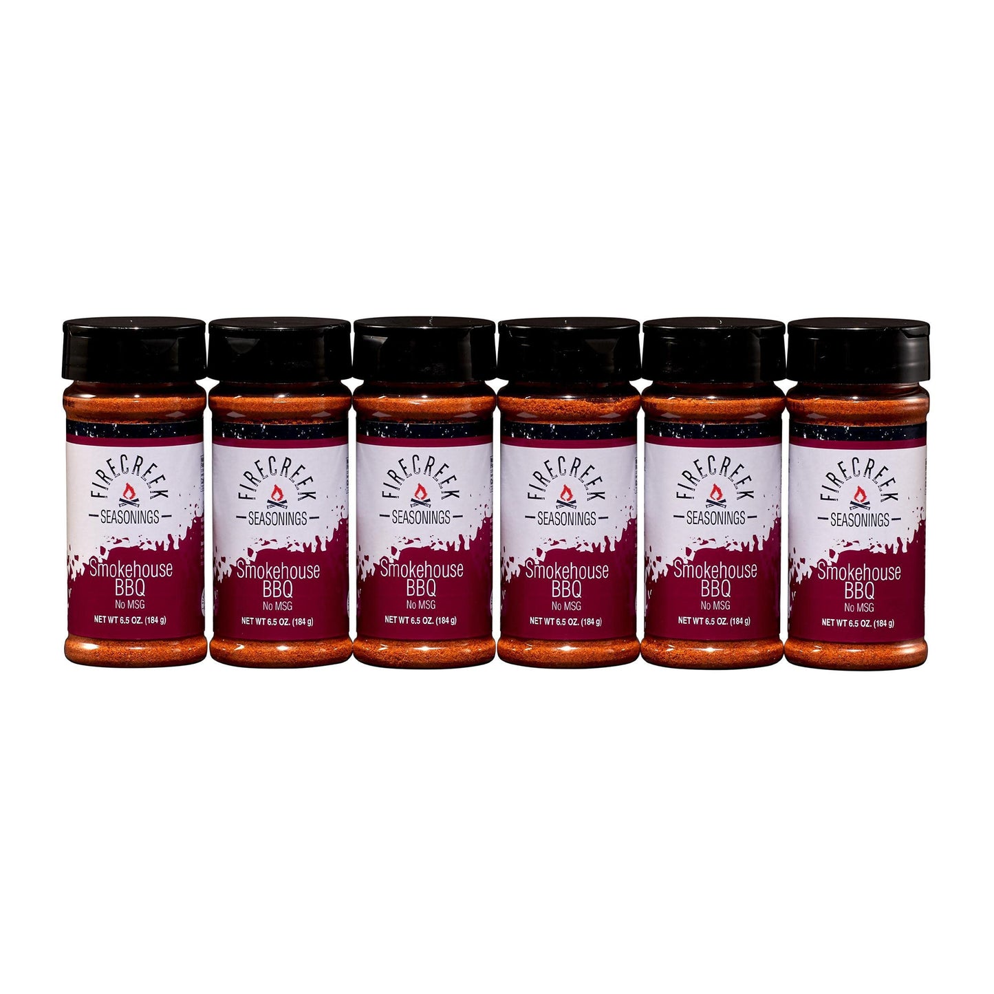 Firecreek Snacks Smokehouse Bbq Rub, Seasoning For Ribs, Chicken, And Brisket, Dry Rub, No Msg, 6 Pack, Maroon Label (Fc2006-Cp)
