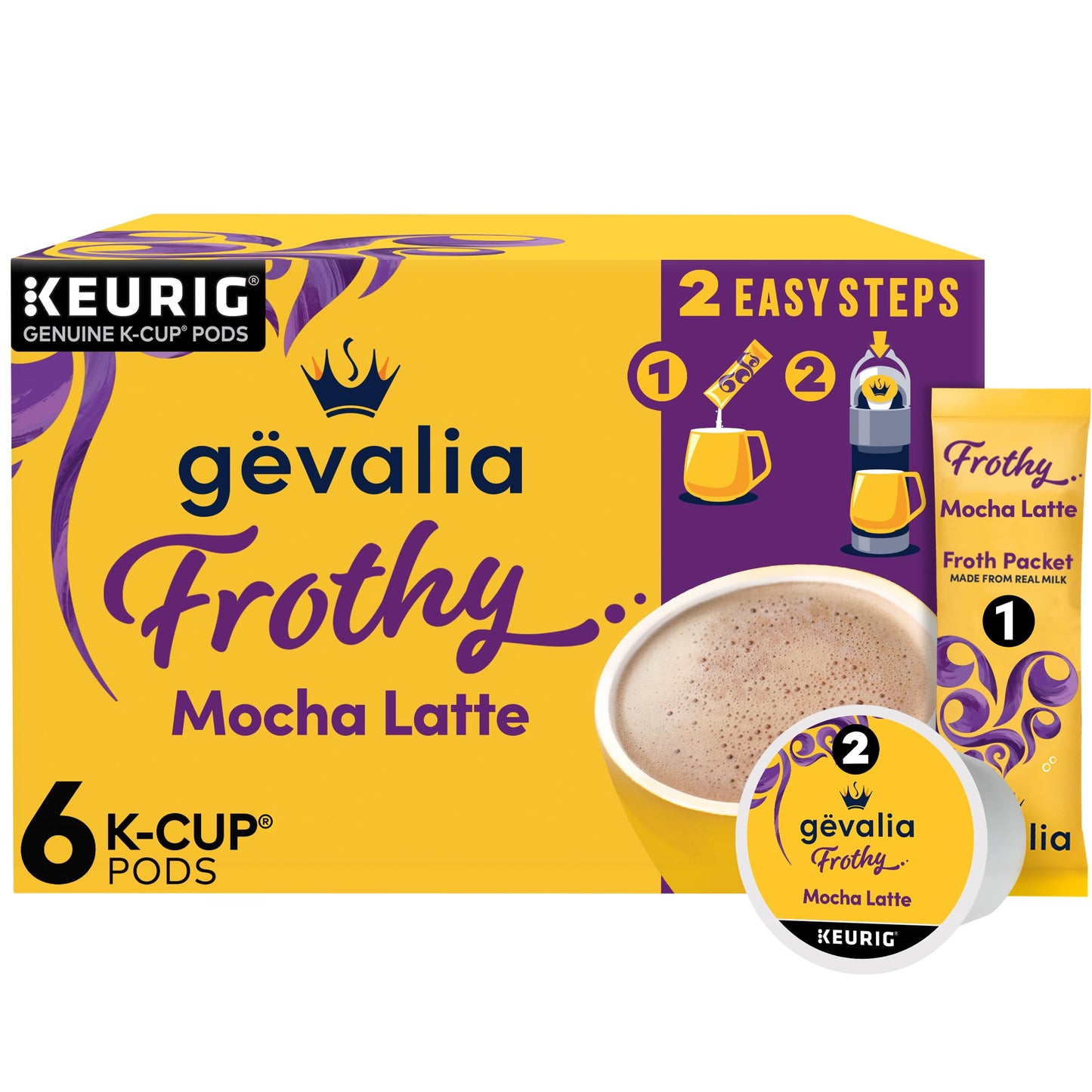 Gevalia Mocha Latte K-Cup Coffee Pods & Froth Packets Kit, 6 Count