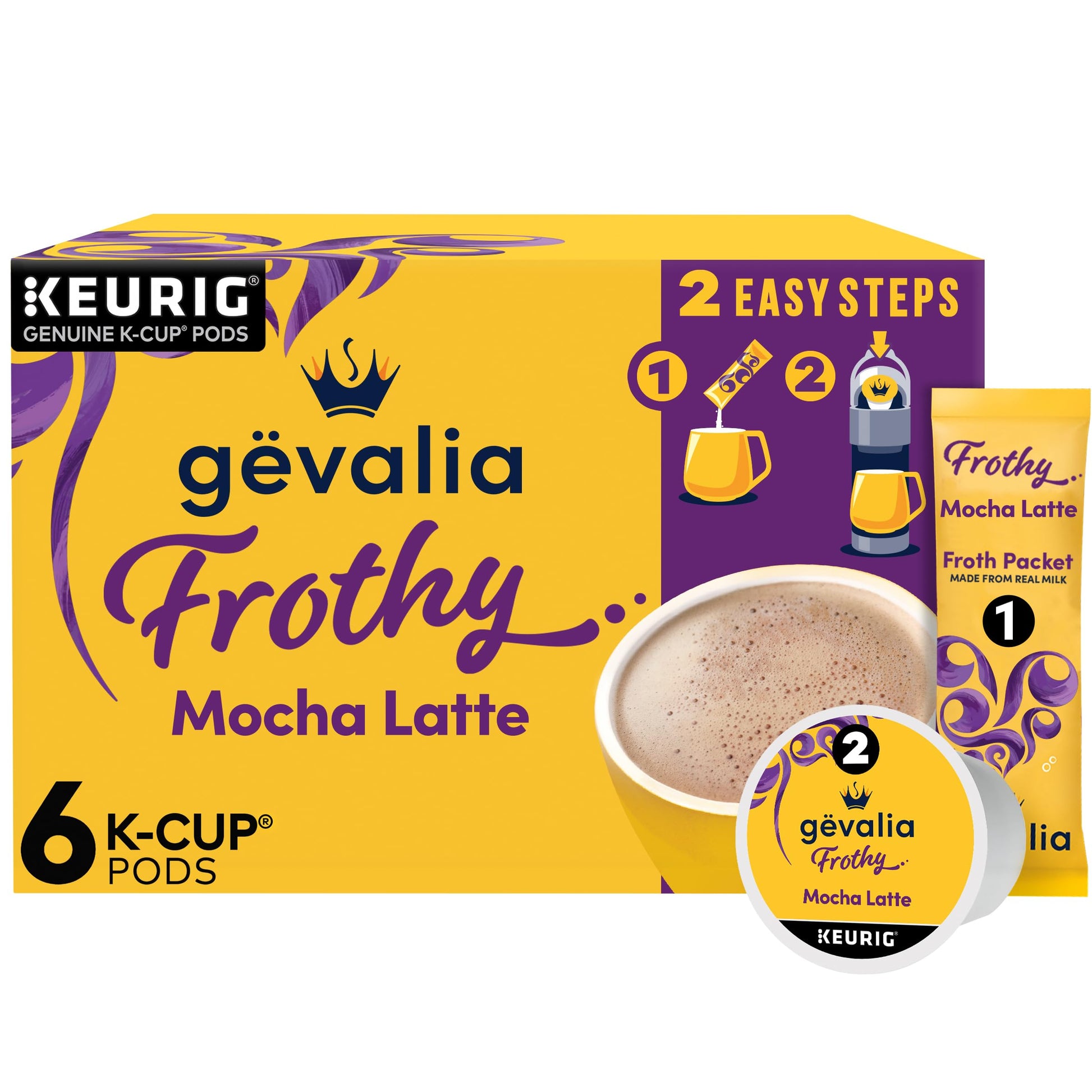Gevalia Mocha Latte K-Cup Coffee Pods & Froth Packets Kit, 6 Count