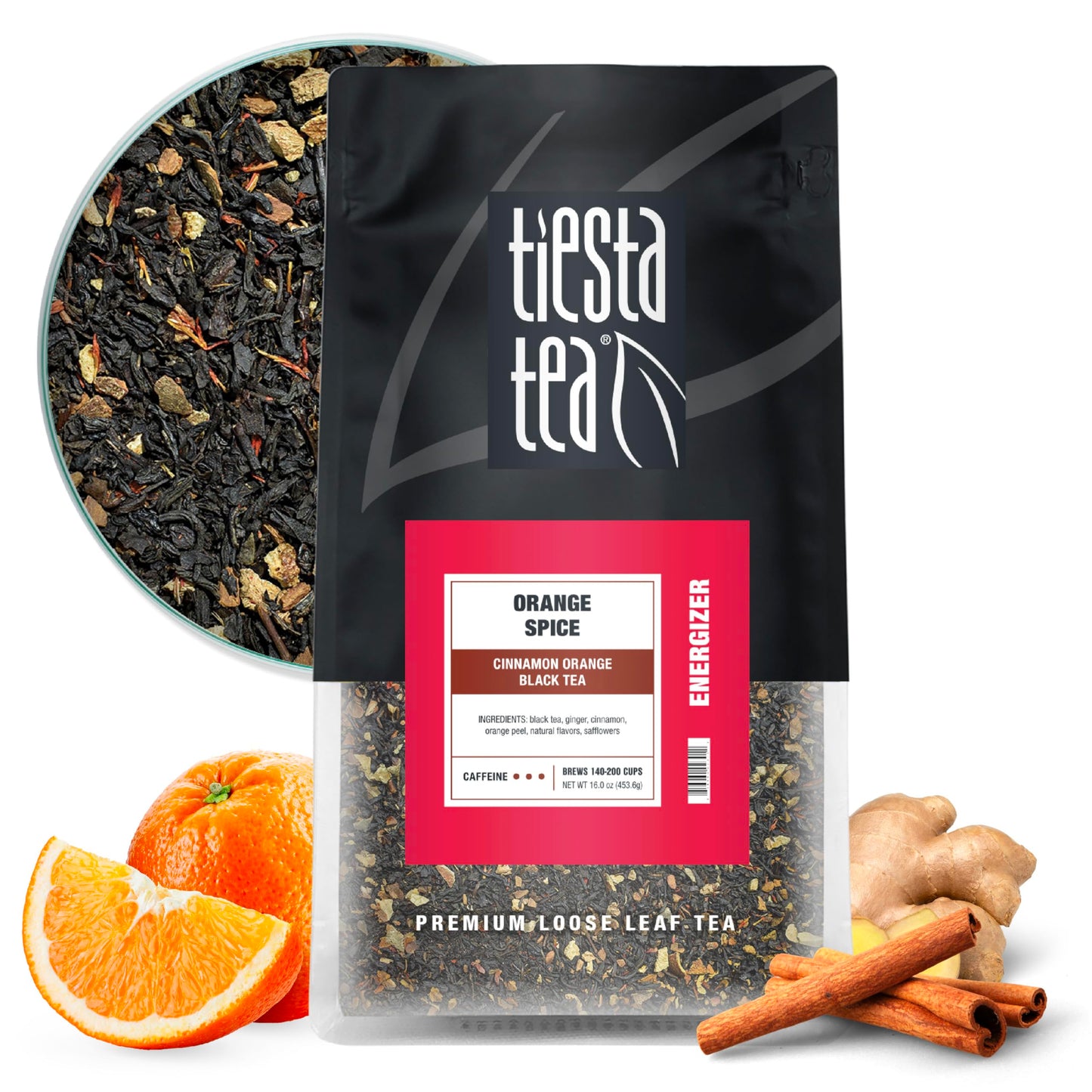 Tiesta Tea - Orange Spice Tea  Loose Leaf  Cinnamon Orange Black Tea  Top-Grade High Energy Blend Tea Blend  Make Hot Or Iced & Up To 200 Cups  16 Oz Resealable Bulk Pouch