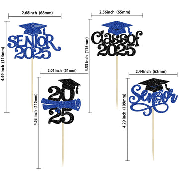 Gyufise 24Pcs 2025 Graduation Cupcake Toppers Glitter Class Of 2025 Cupcake Picks Senior 2025 Cupcake Decorations For Senior 202