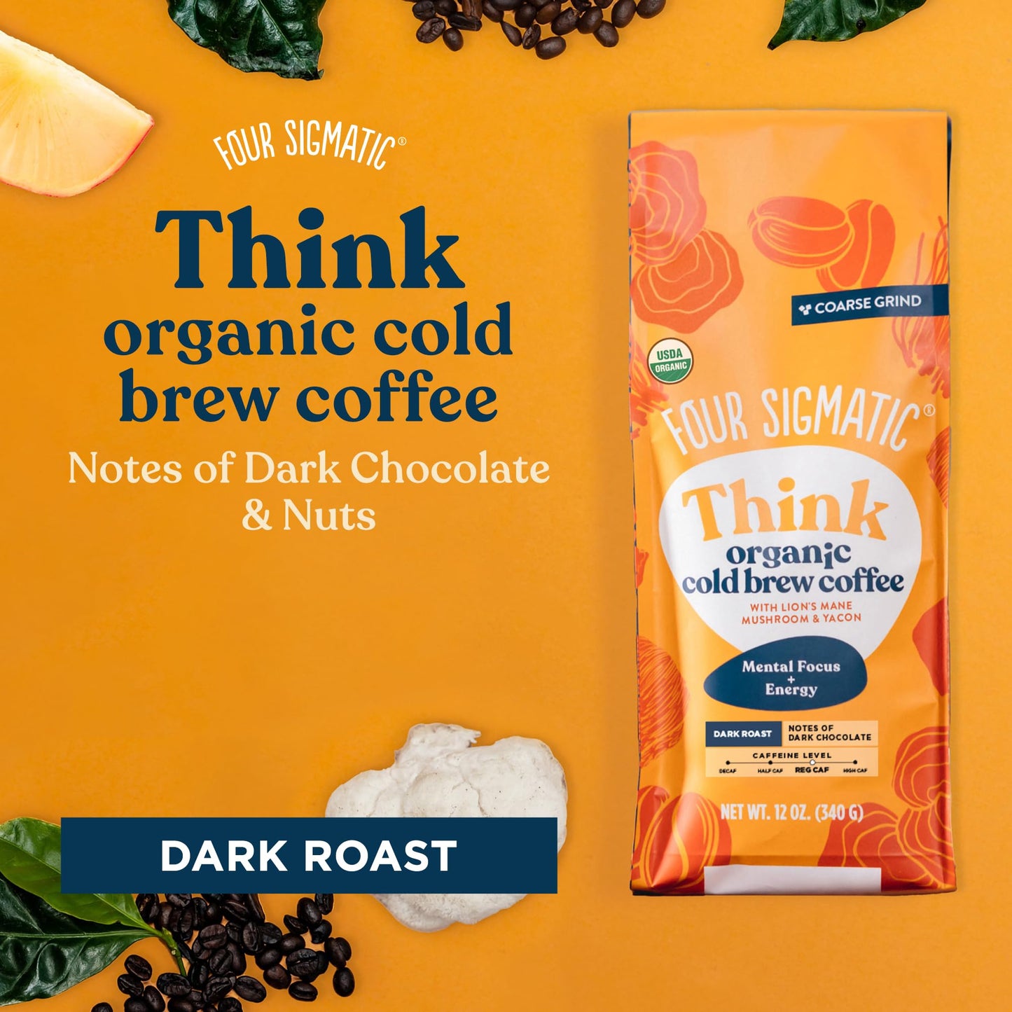 Four Sigmatic Organic Cold Brew Coffee Grounds | Dark Roast, Fair Trade Coarse Grounds With Lion'S Mane And Chaga | Cold Brew Mu