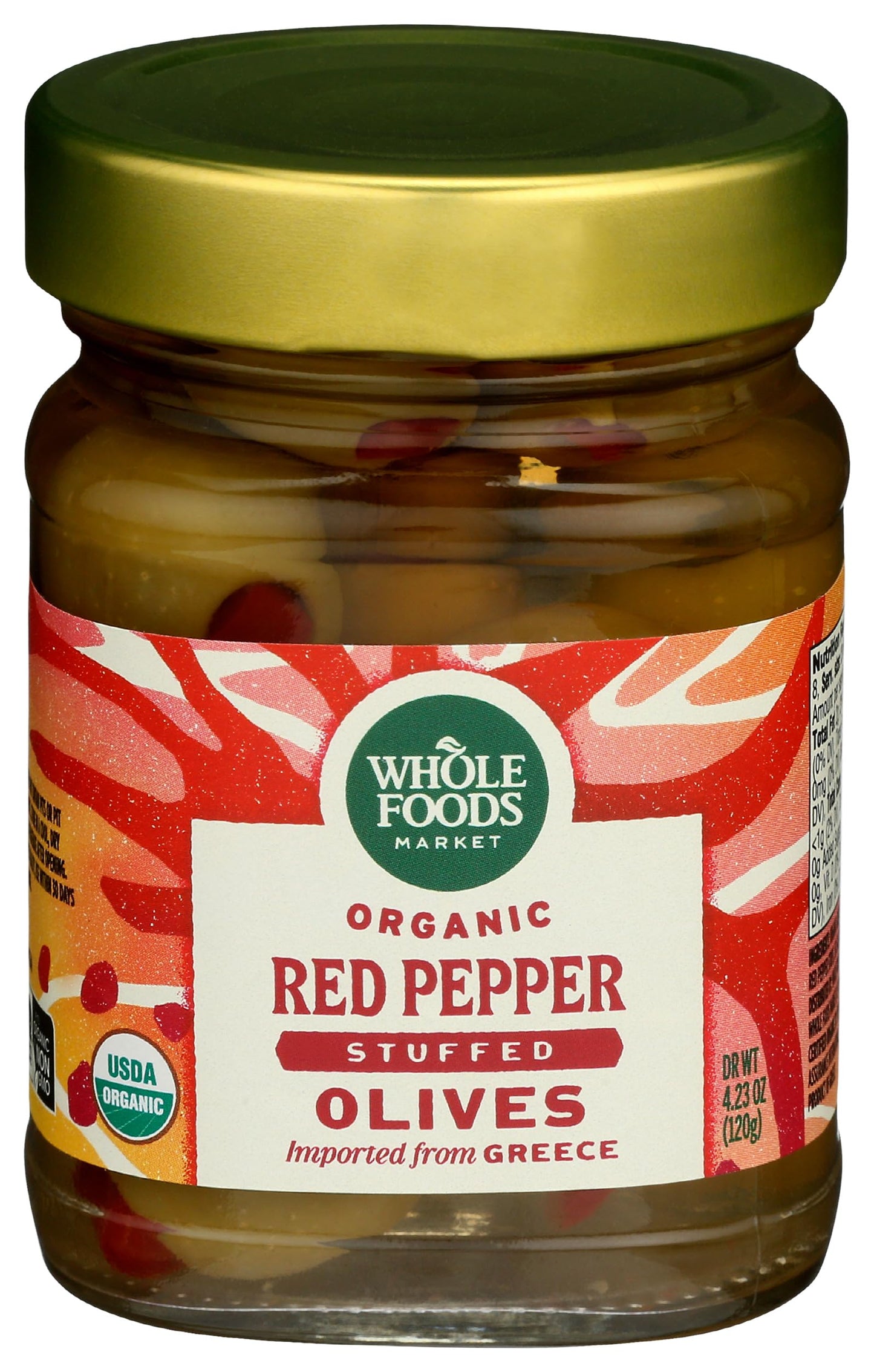 Whole Foods Market, Organic Red Pepper Stuffed Olives, 4.23 oz