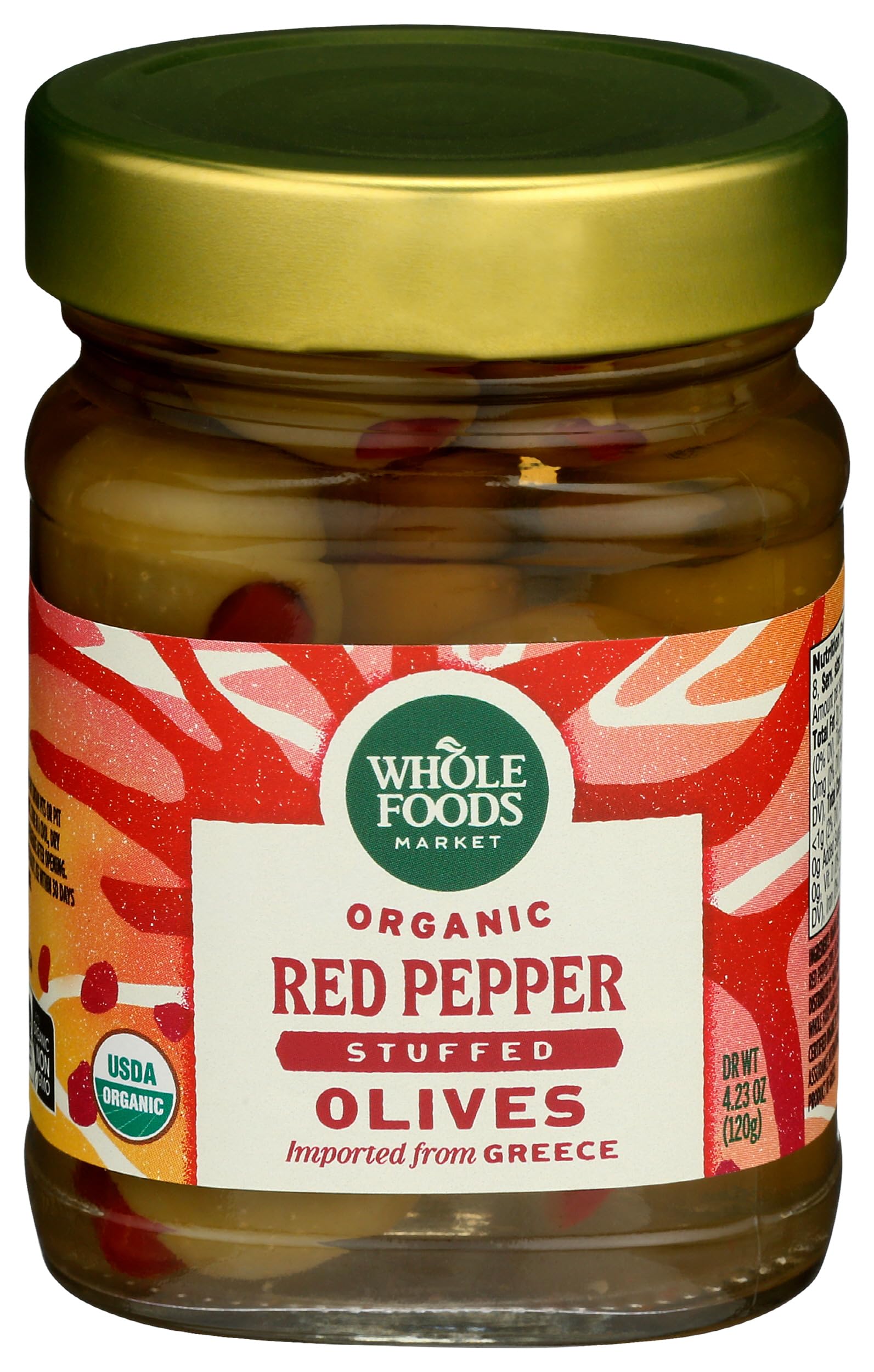 Whole Foods Market, Organic Red Pepper Stuffed Olives, 4.23 oz