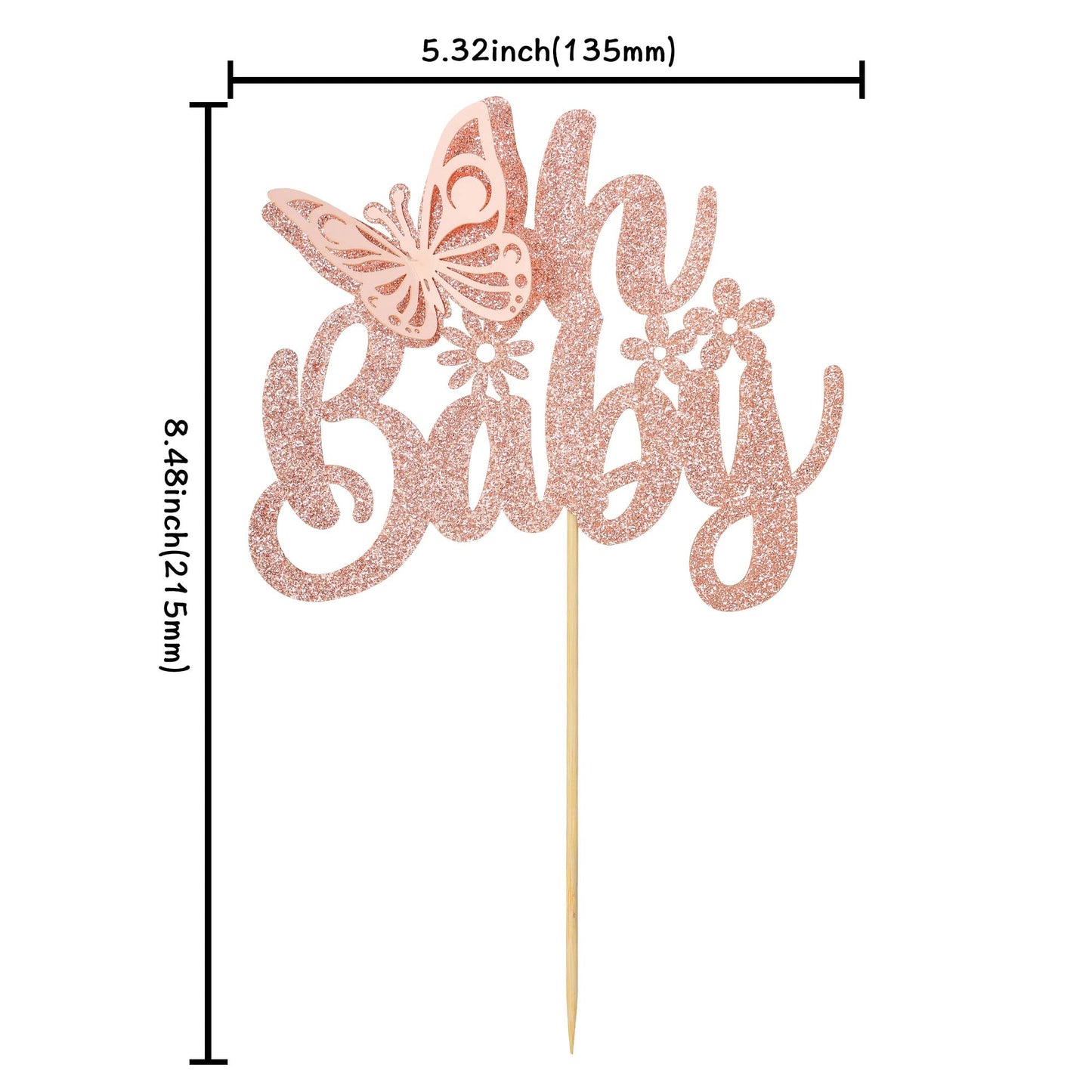 Gyufise 1Pcs Butterfly Oh Baby Cake Topper Rose Gold Glitter Baby Shower Butterfly Cake Pick Decorations For Gender Reveal Baby