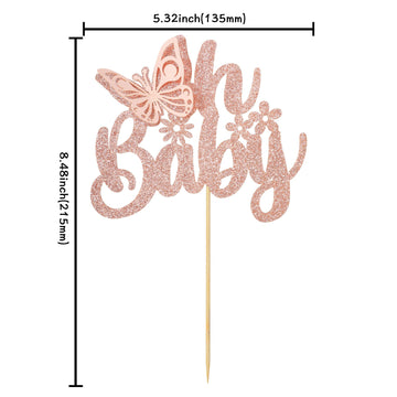 Gyufise 1Pcs Butterfly Oh Baby Cake Topper Rose Gold Glitter Baby Shower Butterfly Cake Pick Decorations For Gender Reveal Baby