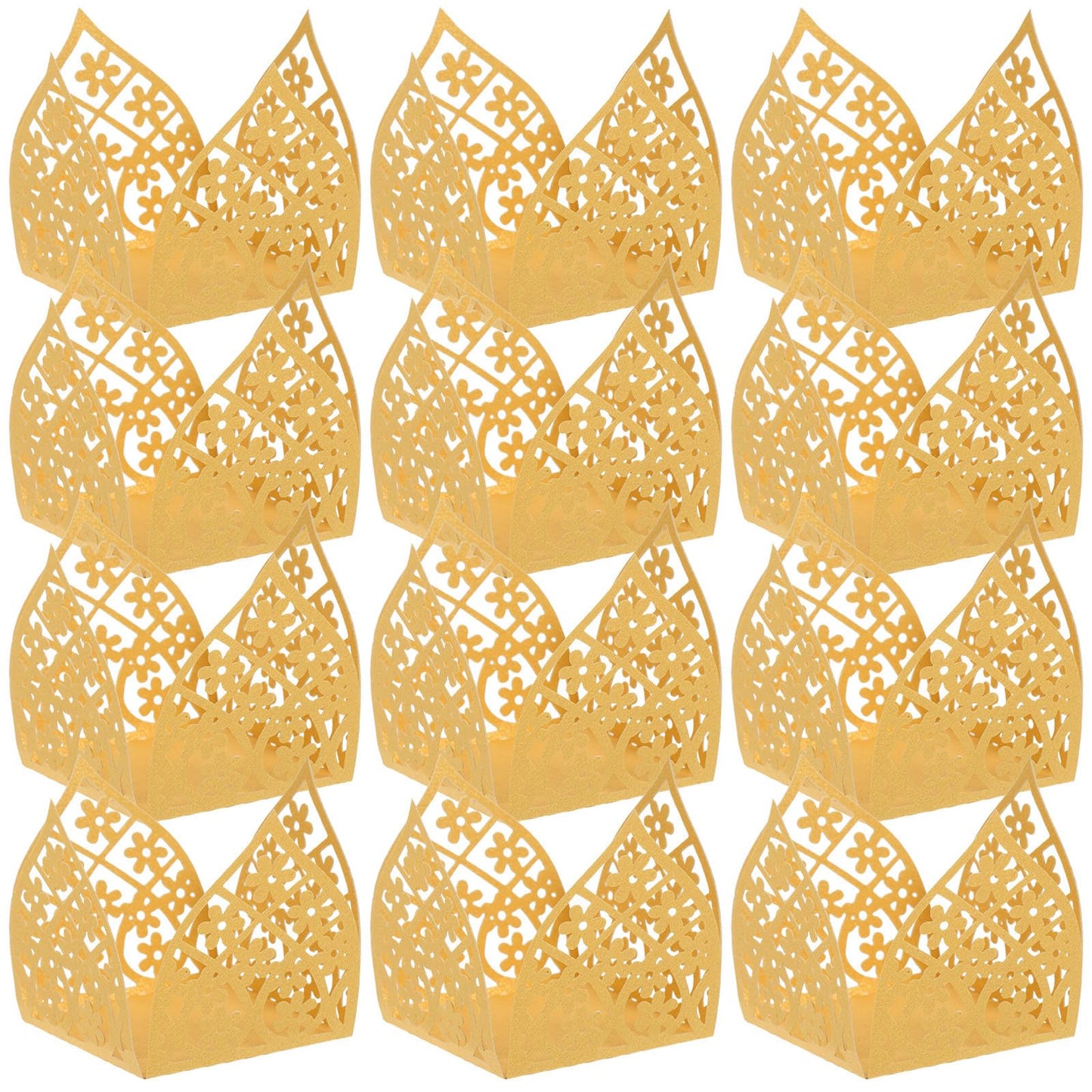 BESTOYARD 50pcs Gold Paper Truffle Wrappers Hollow Chocolate Cups Decorative Candy Wrapping for Wedding Party Dessert Table Pack