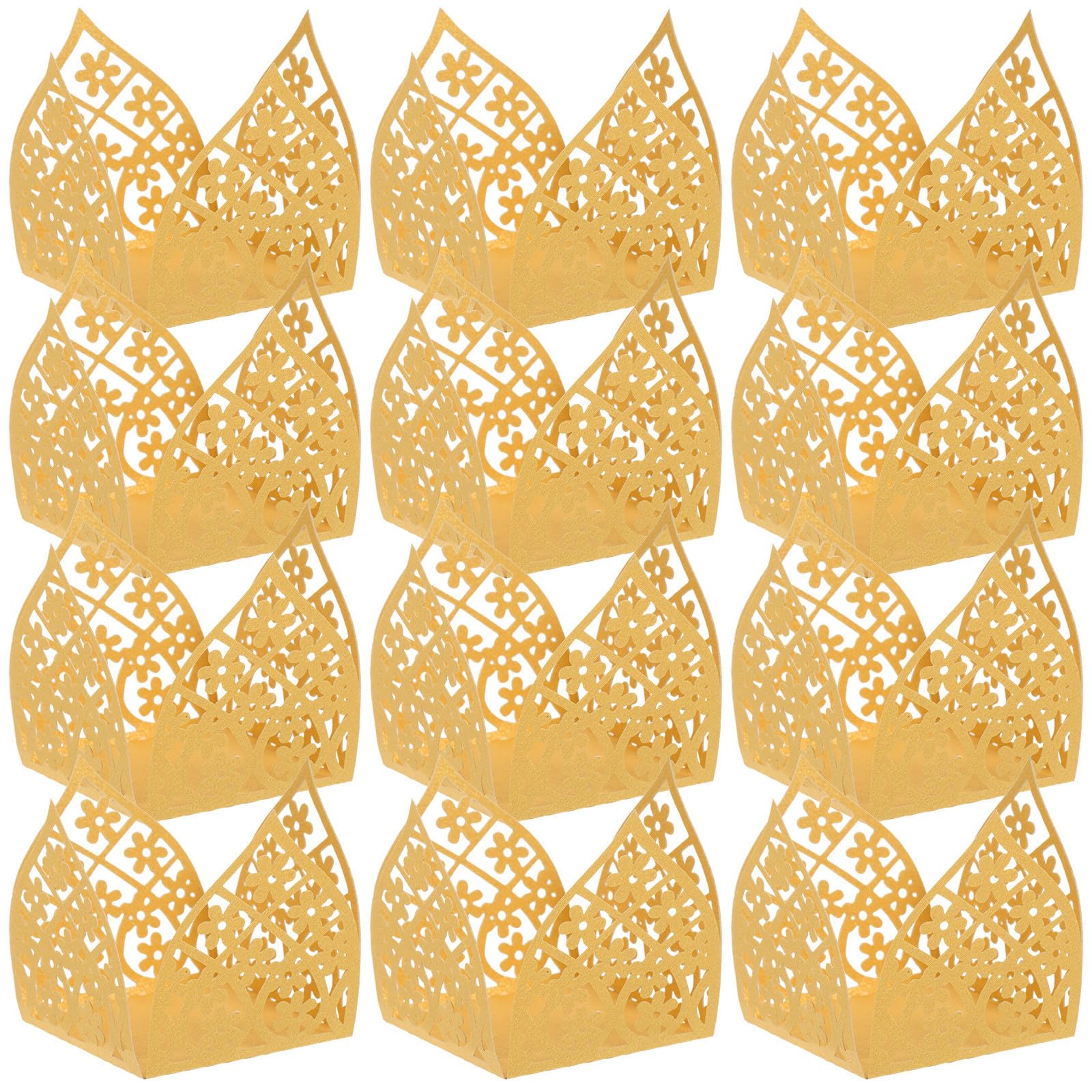 BESTOYARD 50pcs Gold Paper Truffle Wrappers Hollow Chocolate Cups Decorative Candy Wrapping for Wedding Party Dessert Table Pack