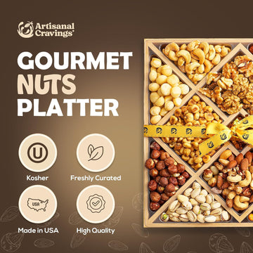 Gourmet Mixed Nuts Christmas Gift Basket In Sleek Bamboo Wood Reusable Platter | Xl 2.5 Lb Platter Includes 12 Assortments Of Pr