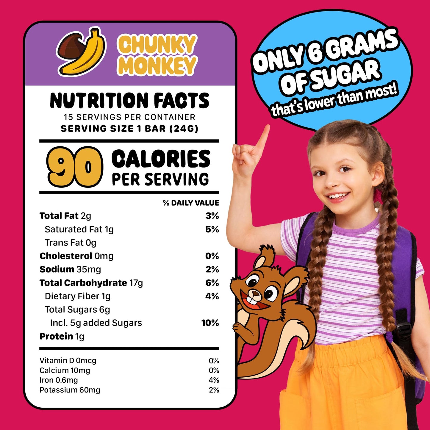 Snakkidz Organic Chewy Granola Bar, Allergen Free, Low Sugar, 15 Bars, Chunky Monkey, Brown