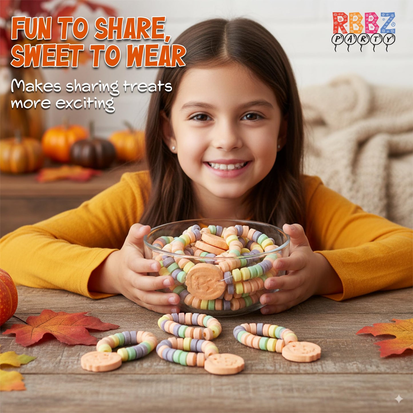 Pumpkin Candy Bracelets - 24 Thanksgiving Themed Snacks - Individually Wrapped Bulk Candy - Fall Goodies - Class Treats & Kids P