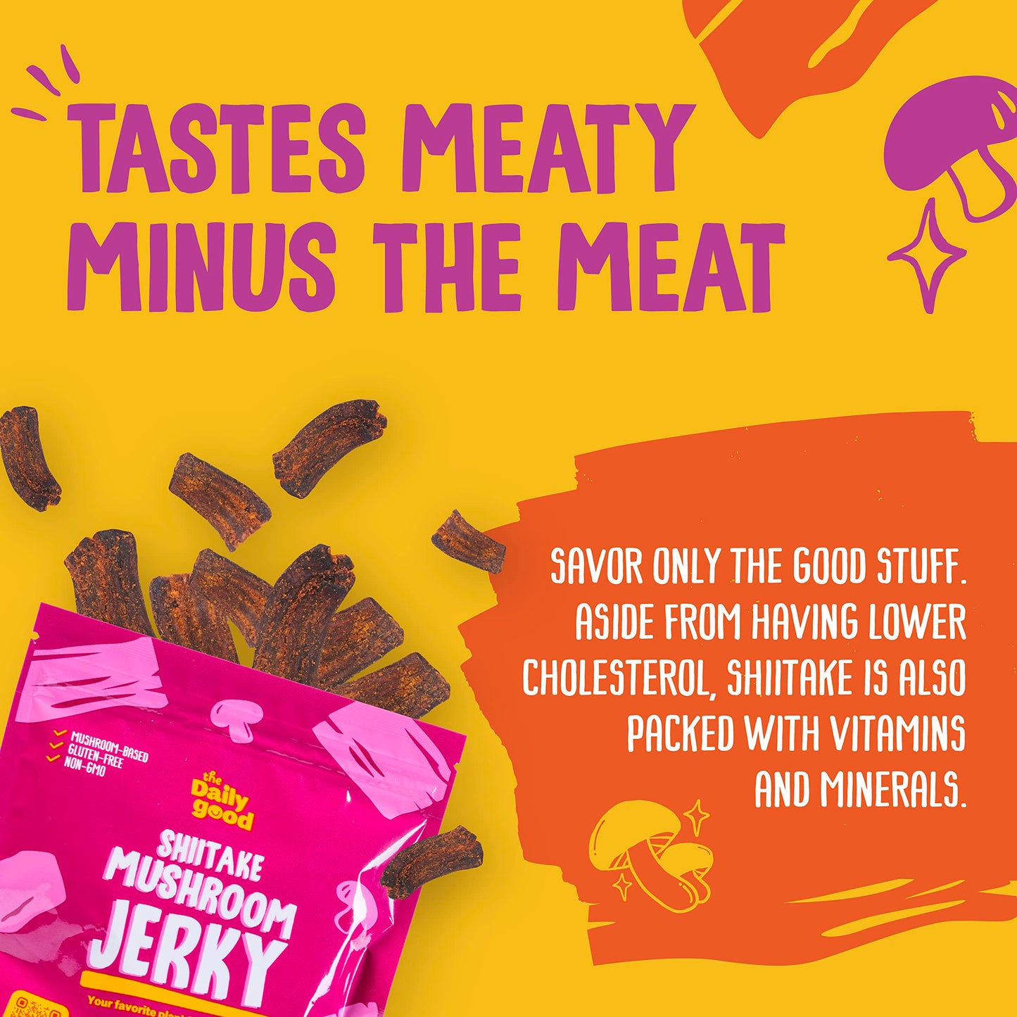 THE DAILY GOOD Mushroom Jerky 3-Pack, High-Fiber, Gluten-Free, Vegetarian, 2.19 oz (Pack of 3)