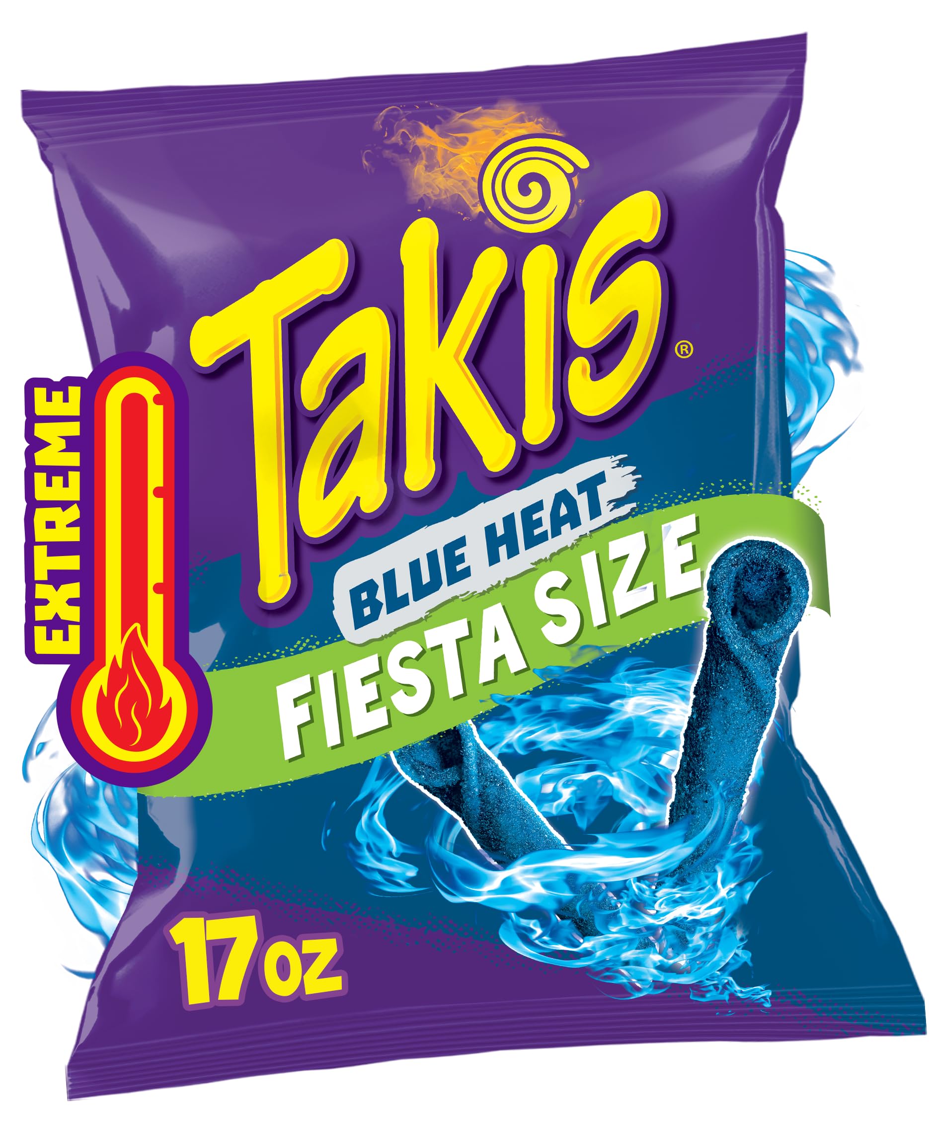 Takis Blue Heat Rolled Tortilla Chips, Hot Chili Pepper Flavor, 17 oz Fiesta Size Bag