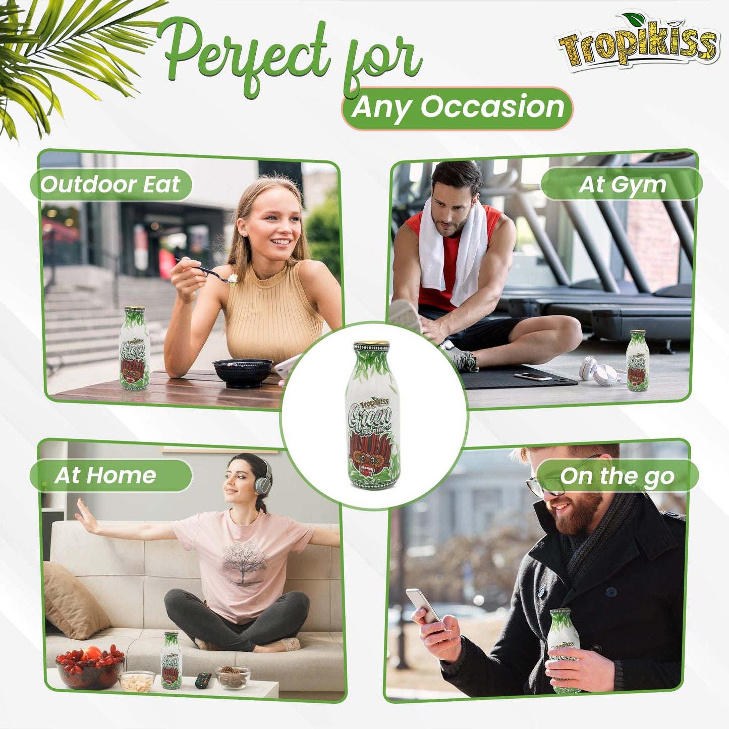 Tropikiss 12-Pack Green Iced Tea - Antioxidant-Rich Refreshing Drink | Natural Bottled Ice Tea | Healthy & Flavorful Beverage
