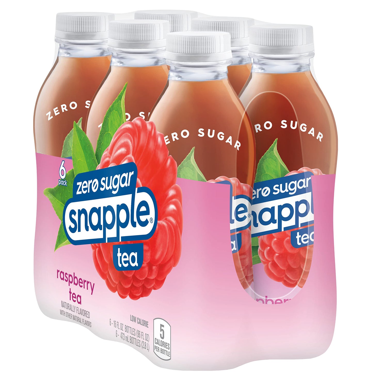 Snapple Zero Sugar Raspberry Tea, 16 fl oz recycled plastic bottle, 6 pack