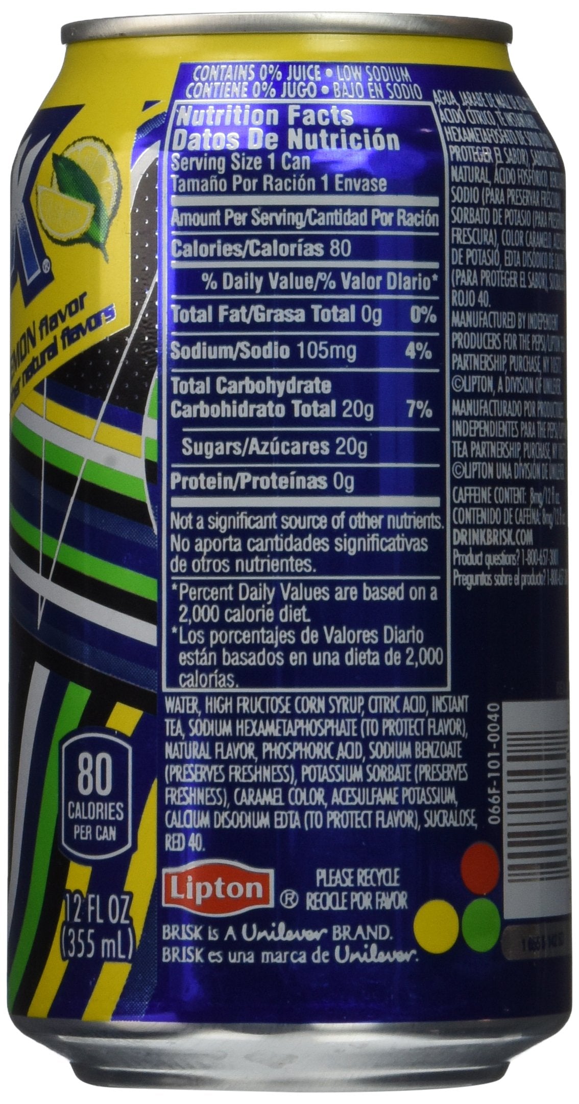 Lipton Brisk Lemon Iced Tea Cans, 12 Fluid Ounce (Pack Of 36)