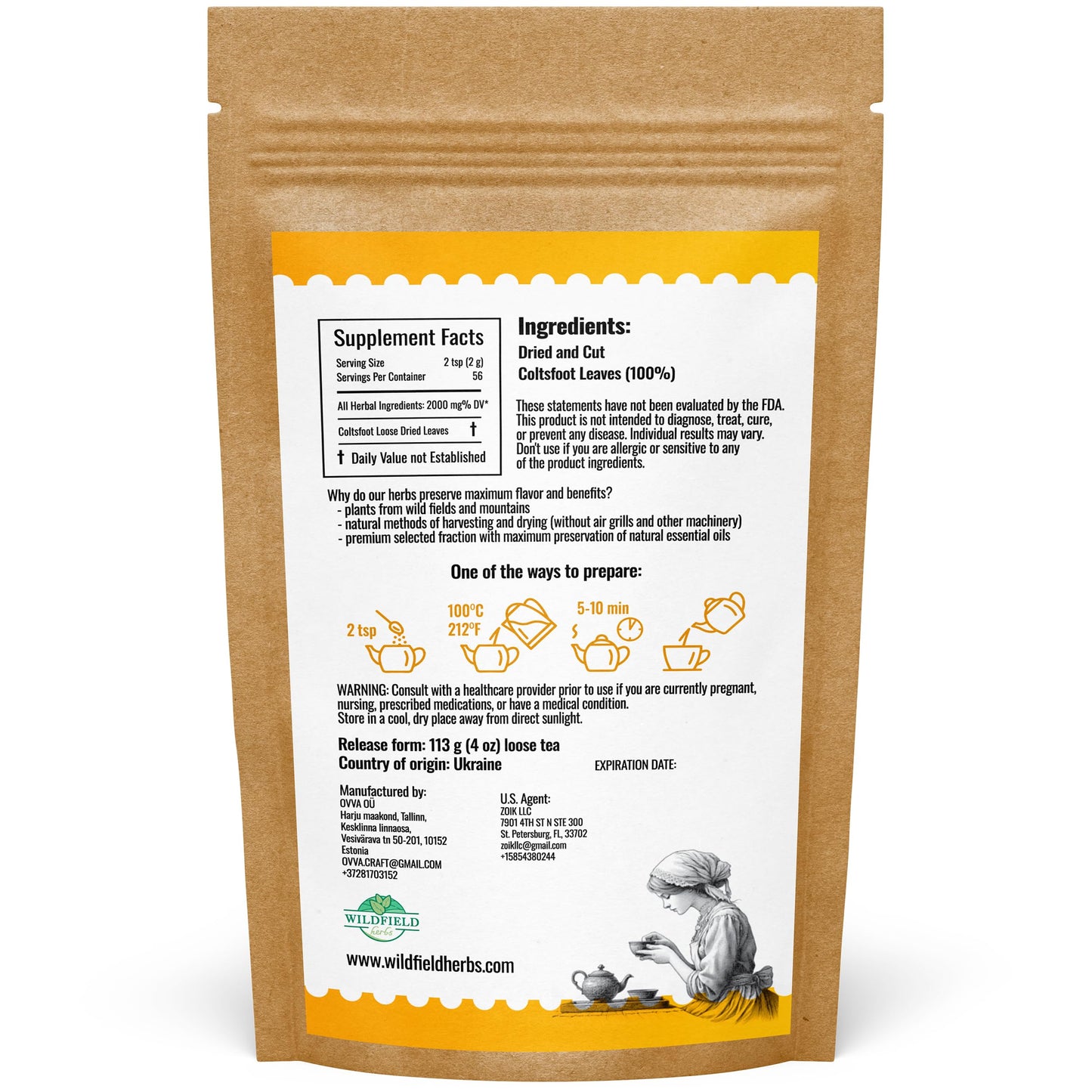 4 Oz. Coltsfoot Herb Leaf Tea (Tussilago Farfara) - 113G Coltsfoot Leaf Herb Tea U De Caballo