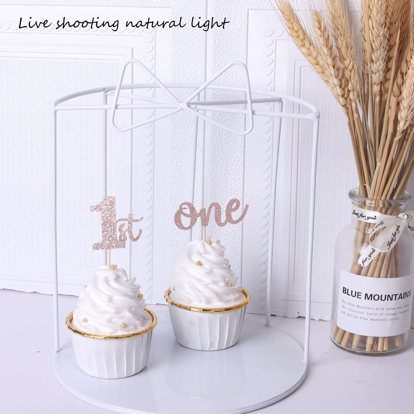 Rssta i Cupcake Toppers 24 Pack Glitter 1st Birthday Picks Paper Rose Gold Model XM060