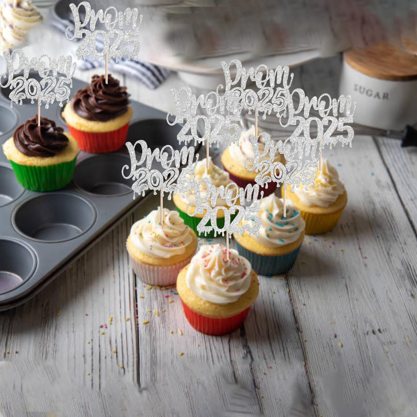 24 Pcs Prom 2025 Cupcake Toppers Glitter Graduation Night Party Cupcake Picks Class Of 2025 Decorations For 2025 Graduation Prom